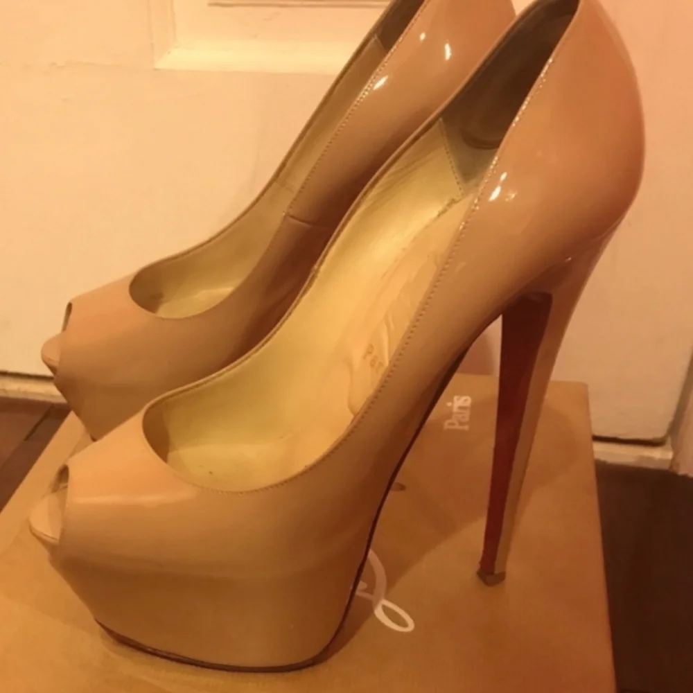 Christian Louboutin Beige Peep-Toe Platforms